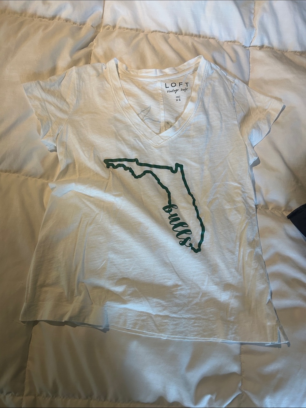 LOFT White V-Neck Tee with Green Florida Outline Graphic